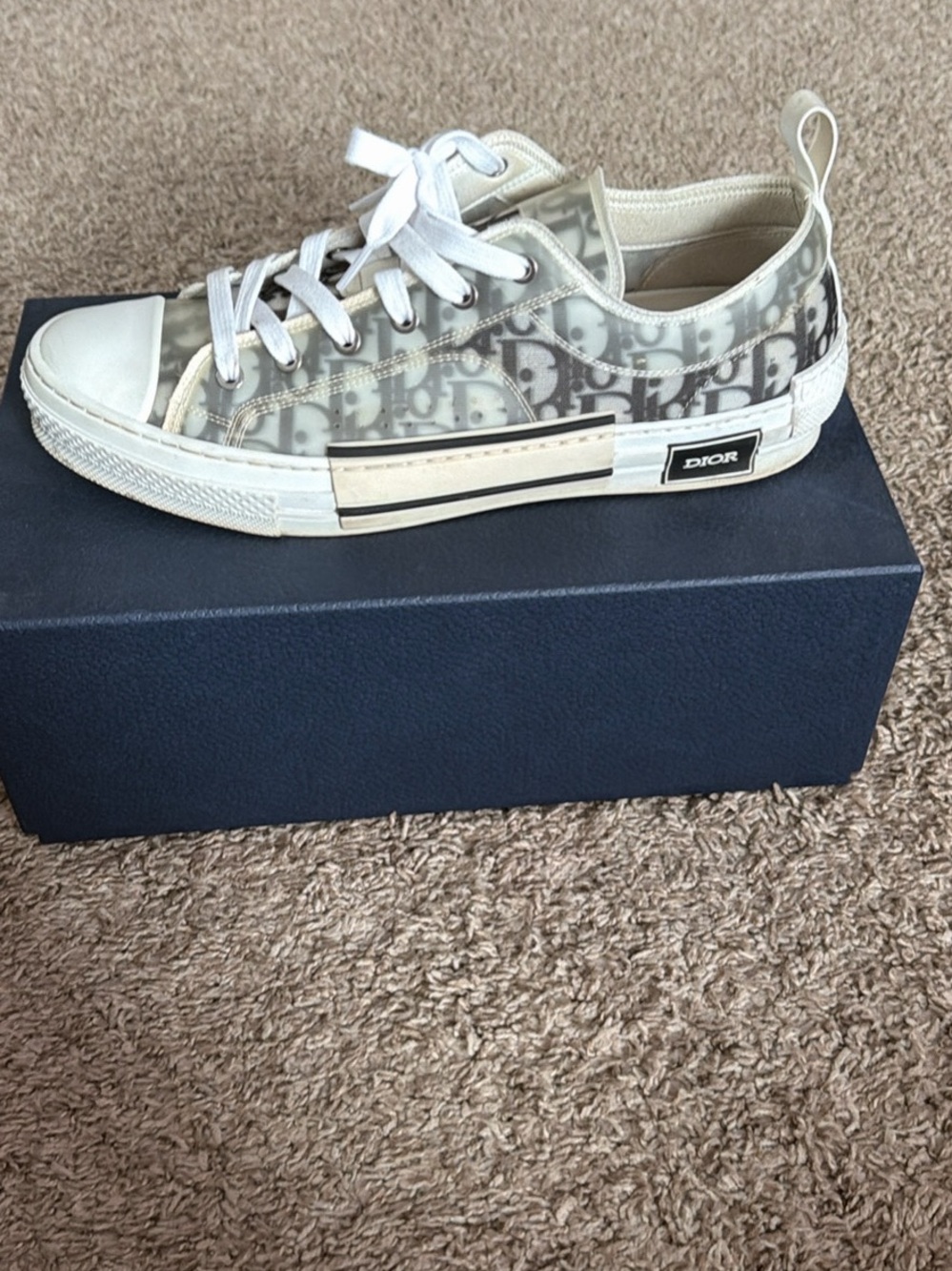 Dior Cream and Gray Monogram Low-Top Sneakers